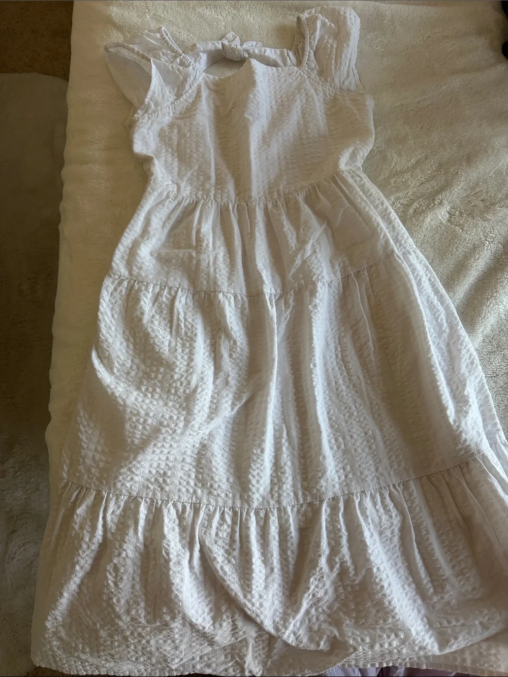 Old Navy White Textured Tiered Girls Dress